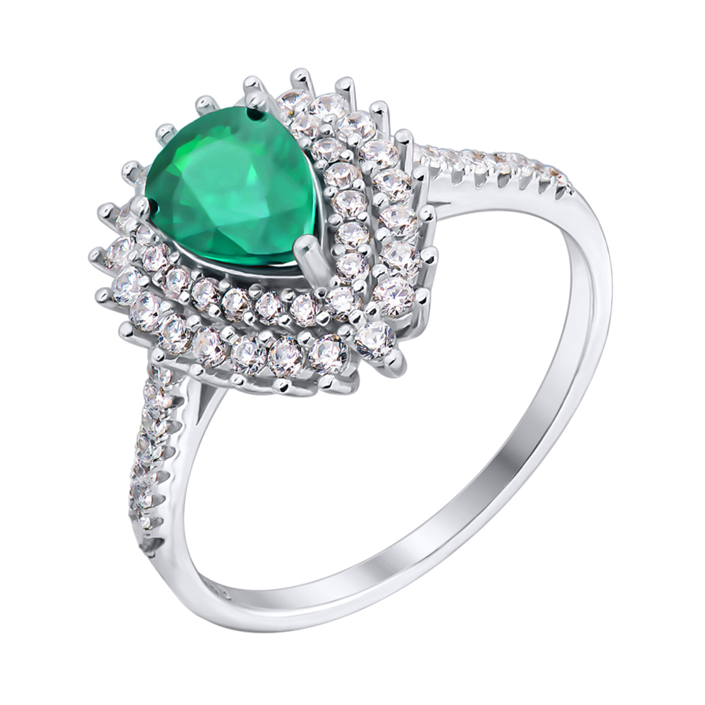 

Серебряное кольцо с изумрудом и фианитами 000117792 18.5 размера