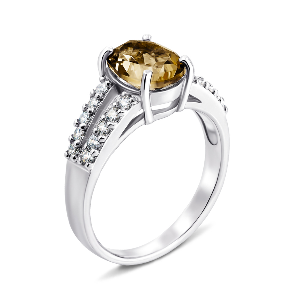 

Серебряное кольцо с раухтопазом и фианитами 000134576 17.5 размера