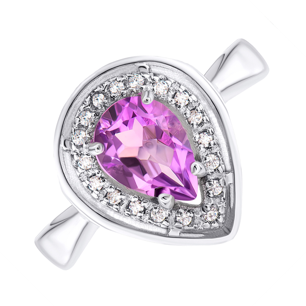 

Серебряное кольцо с аметистом и фианитами 000146811 18.5 размера