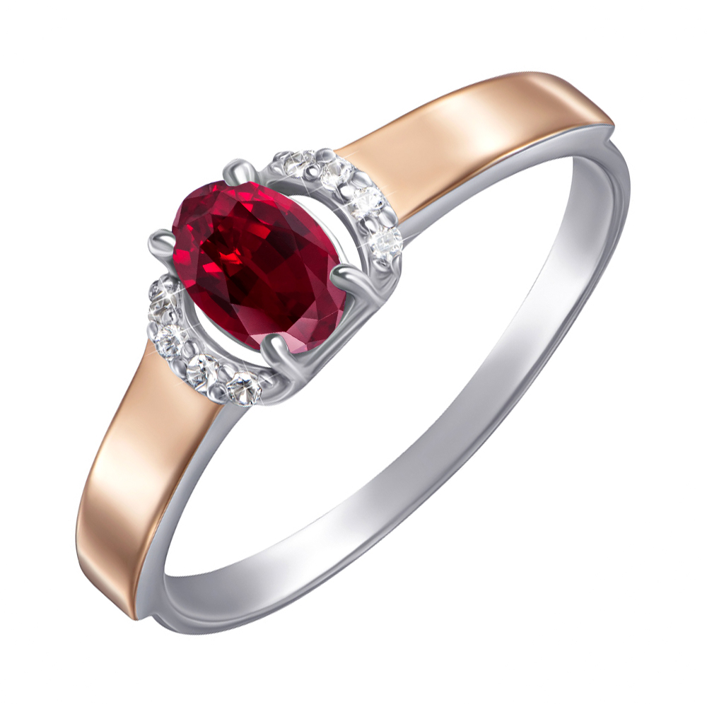 

Серебряное кольцо с золотыми накладками, рубином и фианитами 000137514 16.5 размера