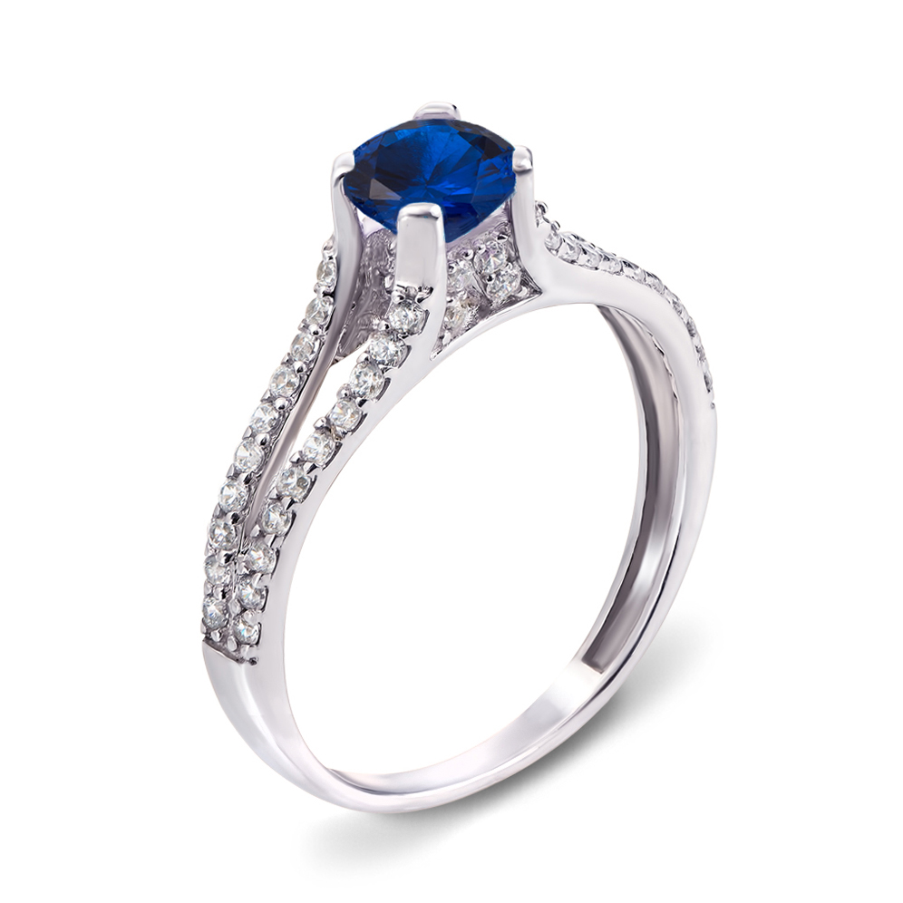 

Серебряное кольцо с сапфиром и фианитами 000136328 18.5 размера