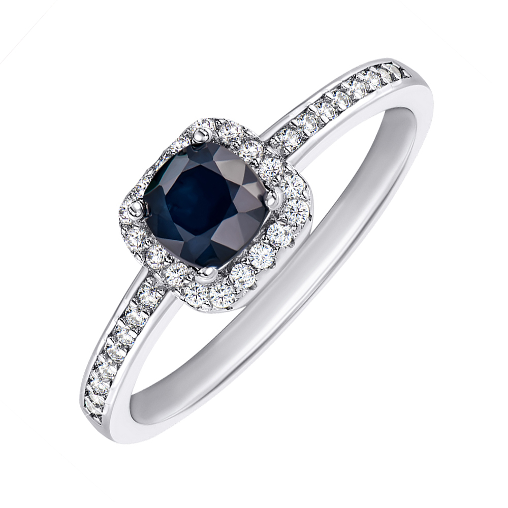 

Серебряное кольцо с сапфиром и фианитами 000147431 15.5 размера