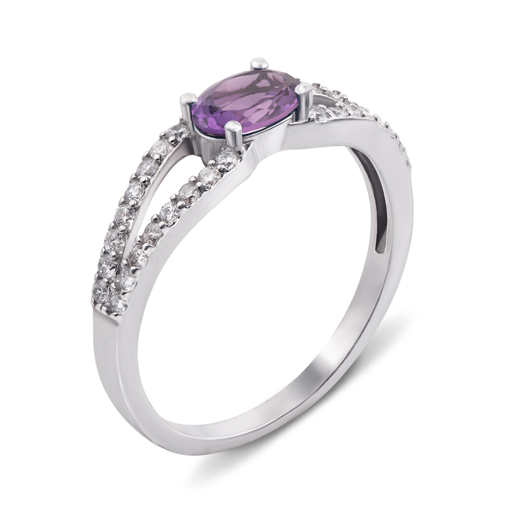 

Серебряное кольцо с аметистом и фианитами 000136177 17.5 размера
