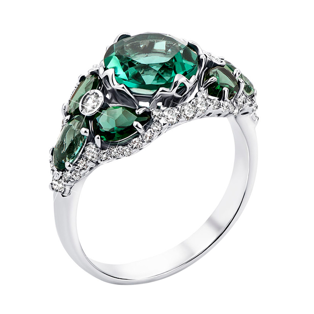 

Серебряное кольцо с зеленым кварцем и фианитами 000129912 16.5 размера