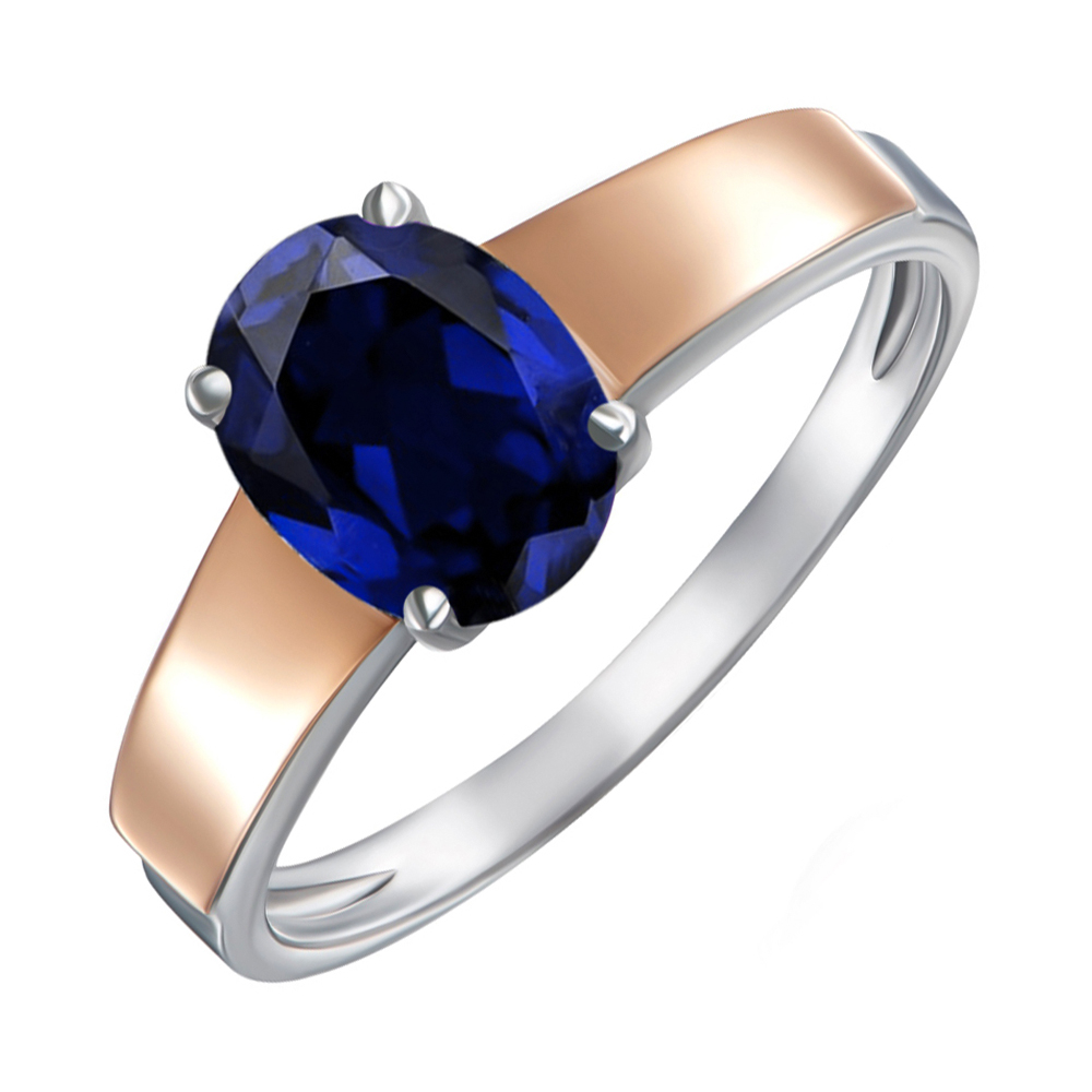 

Серебряное кольцо с золотыми накладками и сапфиром 000136556 20.5 размера
