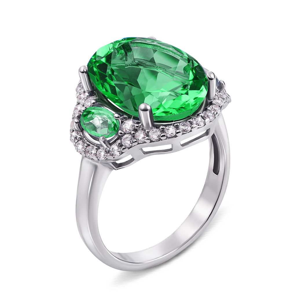 

Серебряное кольцо с зеленым кварцем и фианитами 000122576 16.5 размера
