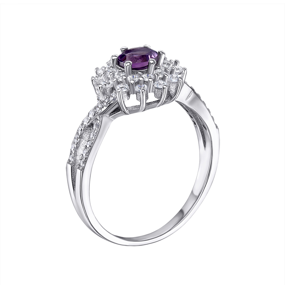

Серебряное кольцо с аметистом и фианитами 000117875 17 размера