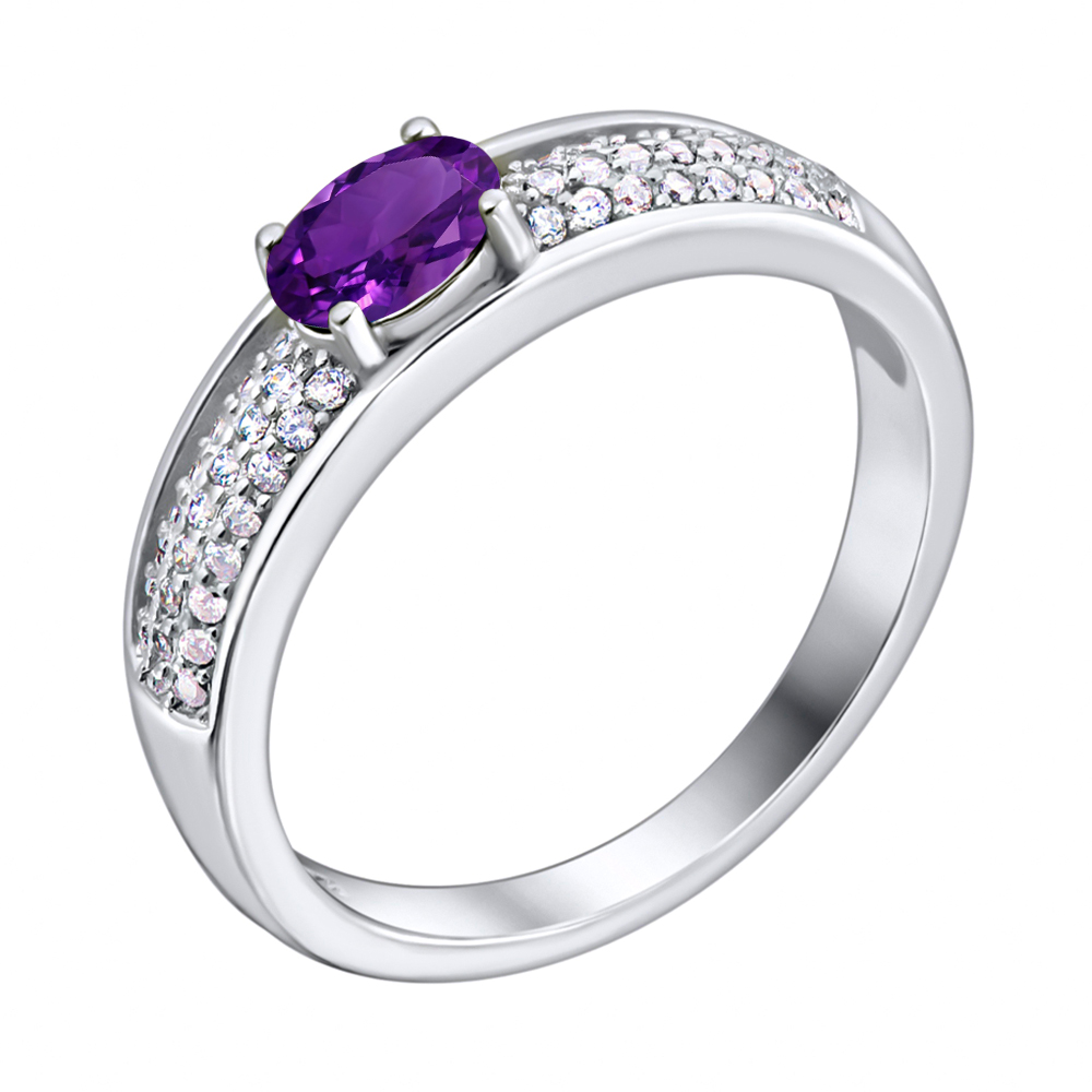 

Серебряное кольцо с аметистом и фианитами 000103079 18 размера