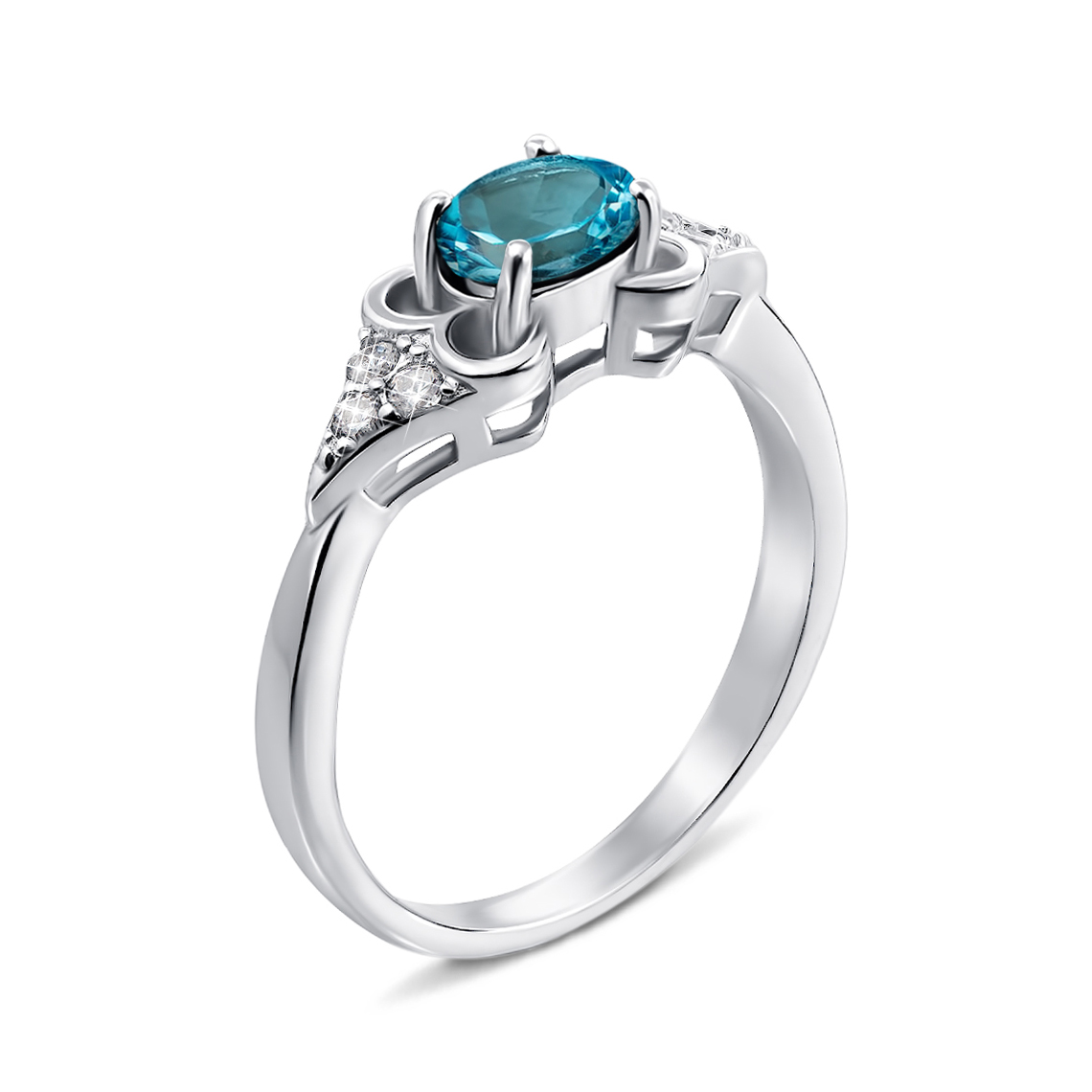 

Серебряное кольцо с голубым топазом и фианитами 000134886 16 размера