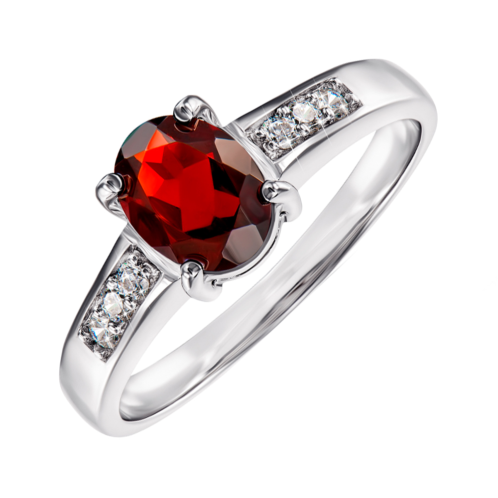 

Серебряное кольцо с гранатом и фианитами 000145070 18 размера