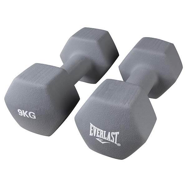 

Гантели для фитнеса Everlast, 9 кг х 2 шт, серые неоприновые