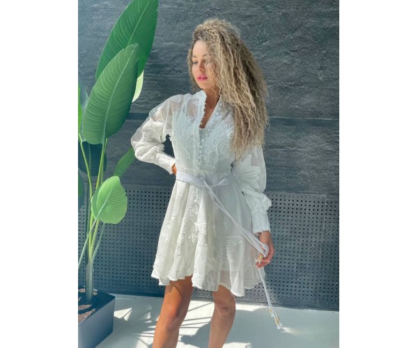 

Платье с пышным рукавом макраме под пояс Modern Boutique молочный, S ПЛ1533