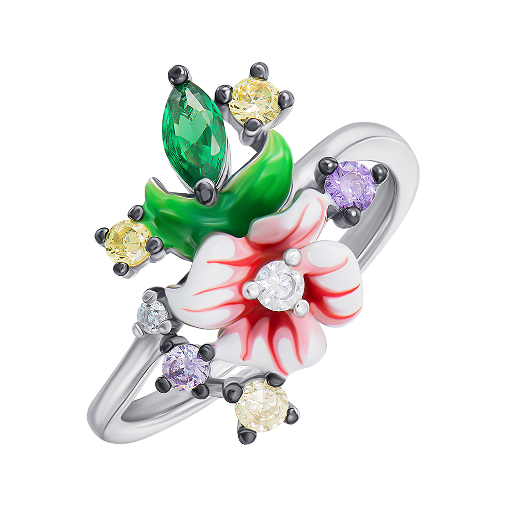 

Серебряное кольцо с эмалью и фианитами 000148055 17 размера