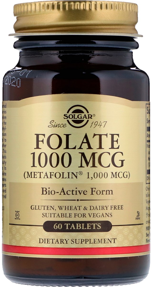 

Фолиевая Solgar Кислота (В9), Метафолин, Folate as Metafolin, 1,000 мкг, 60 таблеток (33984535954)