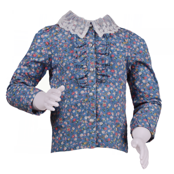 

Блуза с кружевным воротником 3 года (98 см) Z 30047-flowers голубой цвет