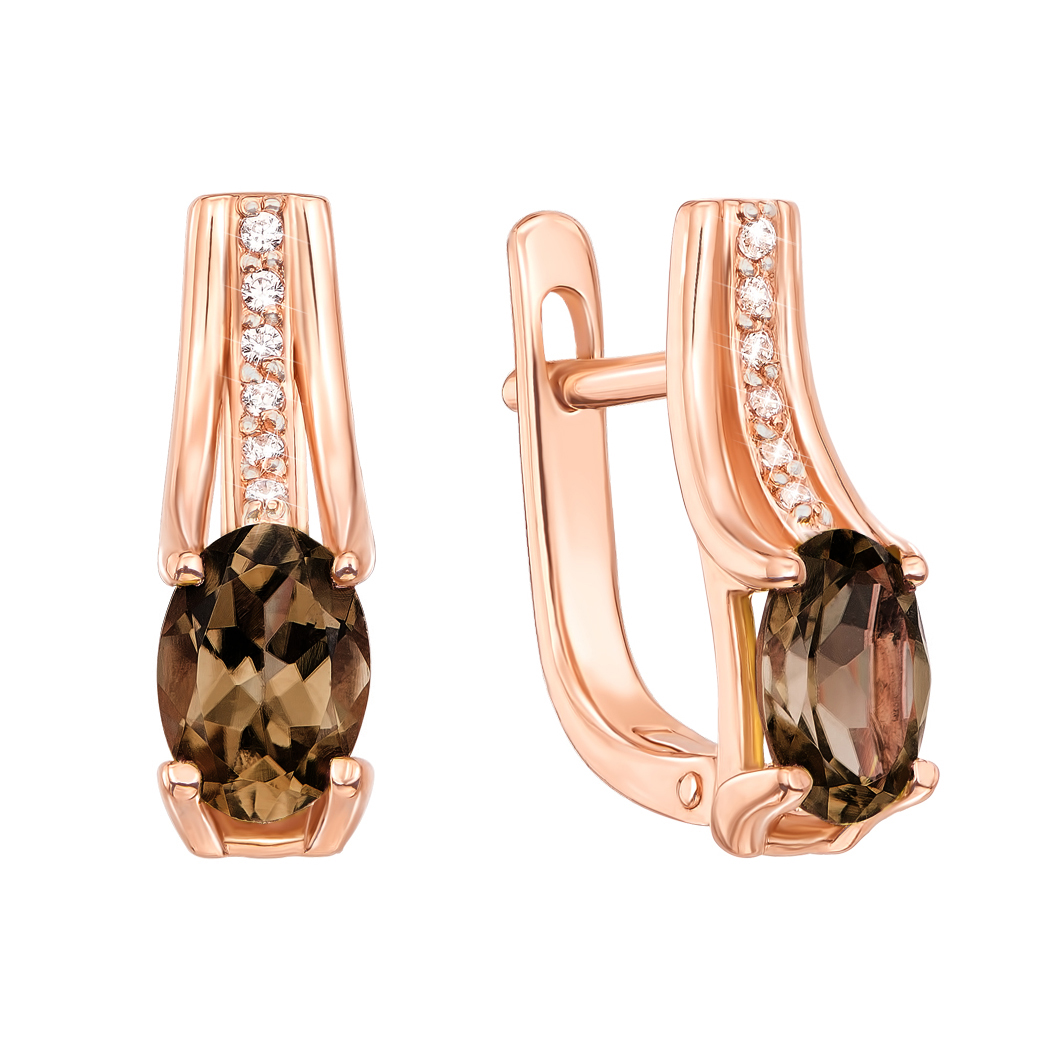 

Серьги из красного золота с раухтопазами и фианитами 000136040