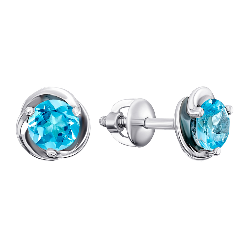 

Серебряные серьги-пуссеты с темно-голубыми топазами Swiss blue 000126373