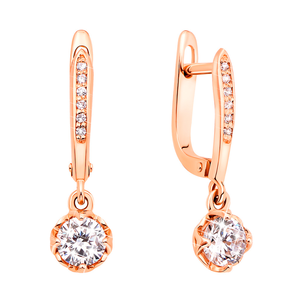 

Золотые серьги-подвески Динара в красном цвете с цирконием Swarovski 000126506