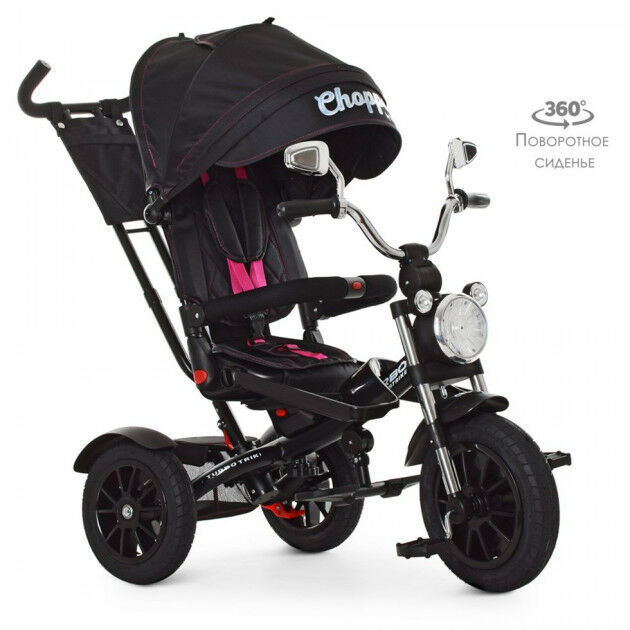

Велосипед трехколесный TURBOTRIKE велосипед-коляска с родительской ручкой с игровой панелью поворотное сидение M 4056-20-4 черный с розовым