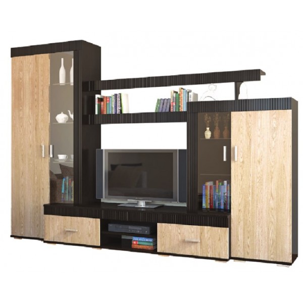 

Гостиная стенка комплект из ДСП и МДФ Марк 2.9 м Сокме дуб родос/венге магия