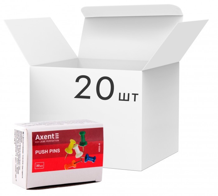 

Набор кнопок-гвоздиков Axent 20 пачек по 30 шт Разноцветные (4203-A)
