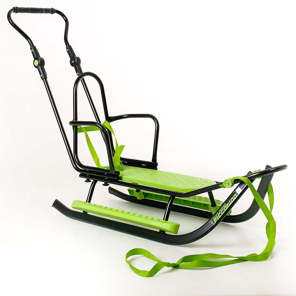 

Санки Adbor Piccolino Black Edition GREEN з ручкою-штовхачем і підніжками
