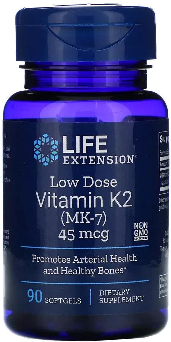 

Витамин К2 (МК-7) 45 мкг, Low Dose Vitamin K2 (MK-7), Life Extension, 90 желатиновых капсул (737870193692)