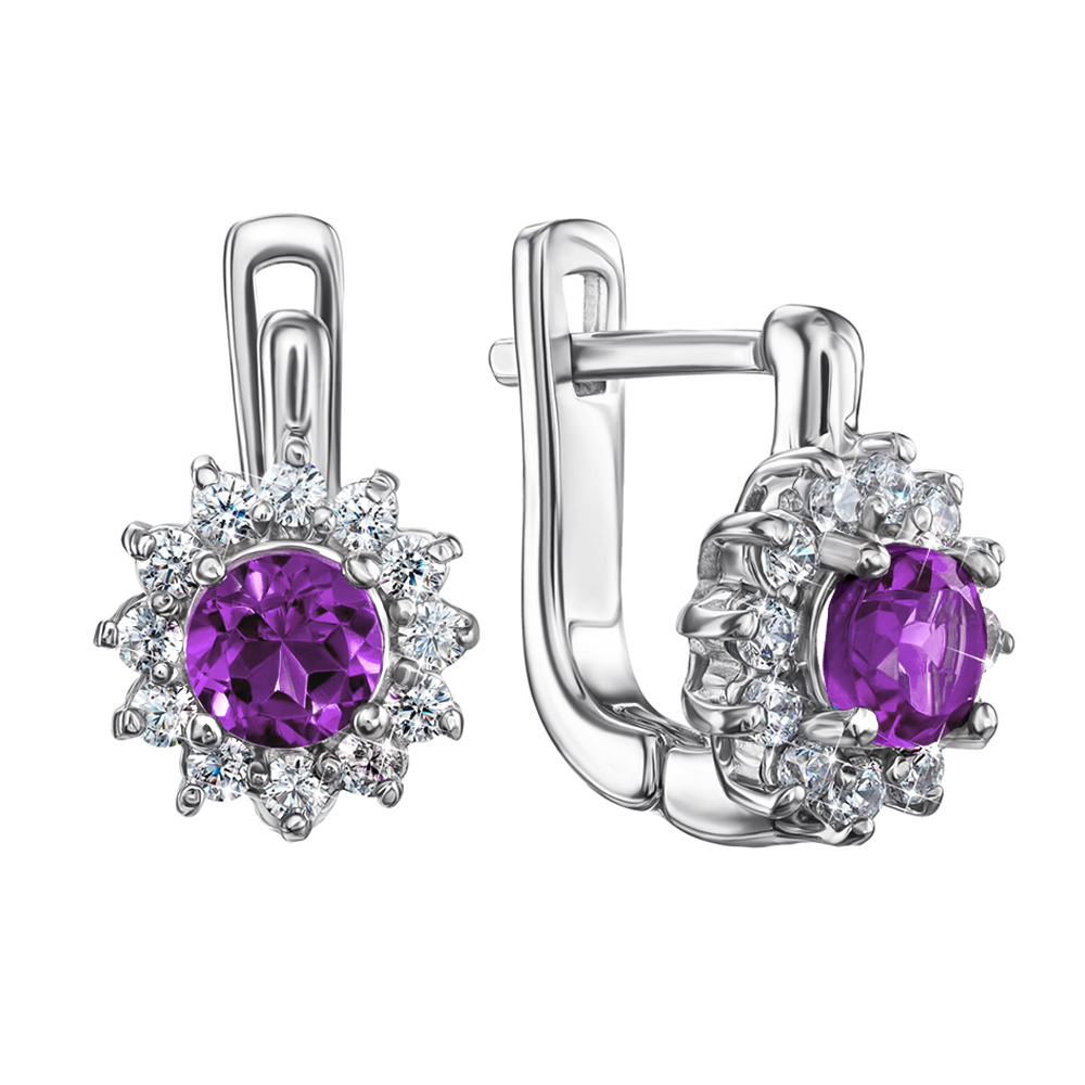 

Серебряные серьги с аметистами и цирконием 000139770