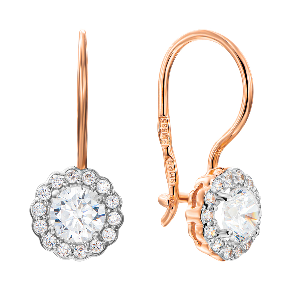 

Золотые серьги в комбинированном цвете с фианитами 000138444