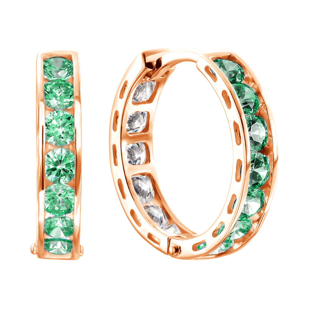 

Золотые серьги с мятным и белым цирконием Swarovski, 15мм 000106012