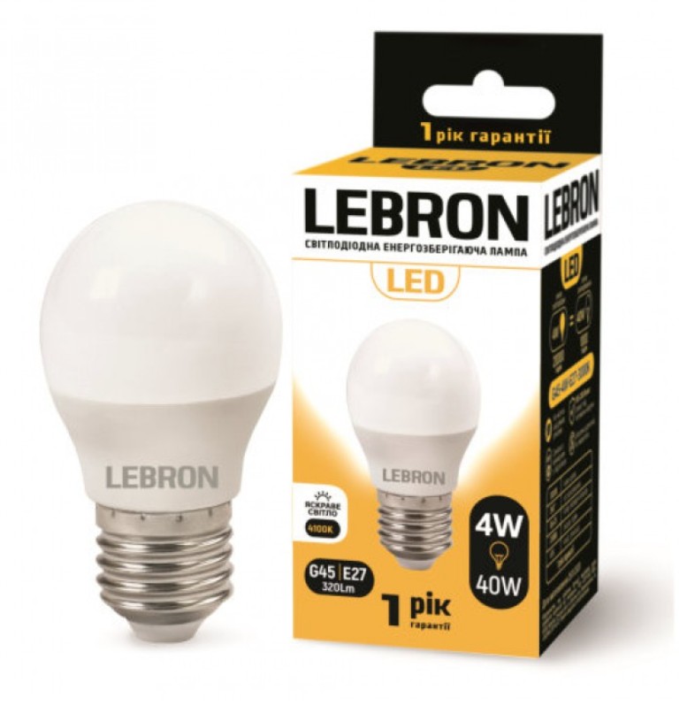 

Лампа светодиодная Lebron L-G45 4Вт Е27 4100К упак 10 шт.