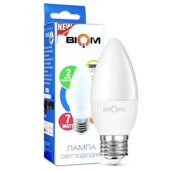 

Лампа светодиодная Biom C37 7Вт Е27 4500К упак 10 шт.