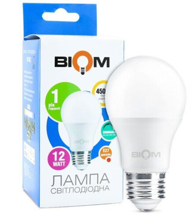 

Лампа светодиодная Biom с дим. A60 12Вт Е27 4500К упак 10 шт.