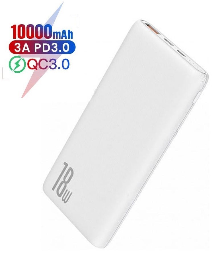

Павербанк Baseus 18W Quick Charge 10000mAh|USB/Type-C//Micro|для MacBook/iPad/iPhone/ Xiaomi/ Samsung/Huawei white