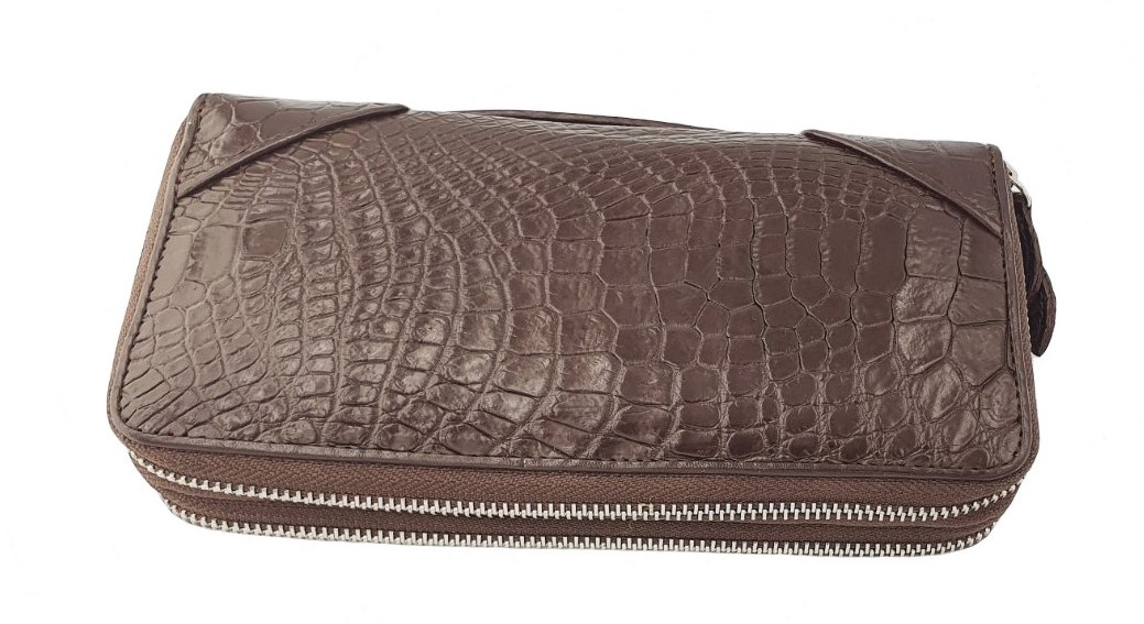 

Кошелек-Клатч Croco Leather коричневый из кожи крокодила с ручкой