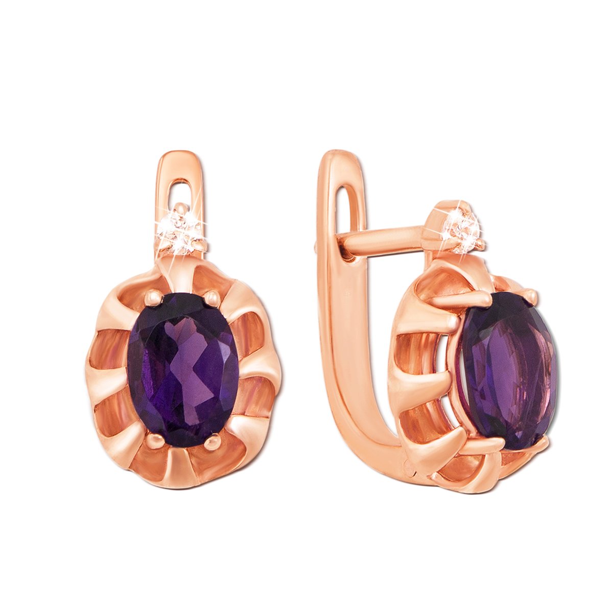 

Серьги из красного золота с аметистом и фианитами 000148378
