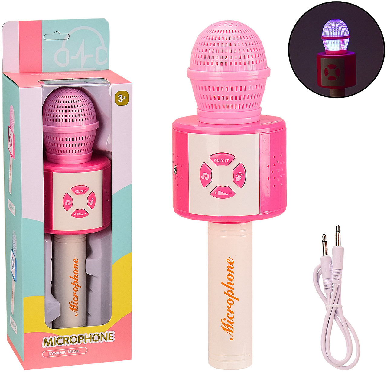 

Микрофон колонка детский розовый со встроенными мелодиями, с аплодисментами - USB A-Toys подключается к телефону