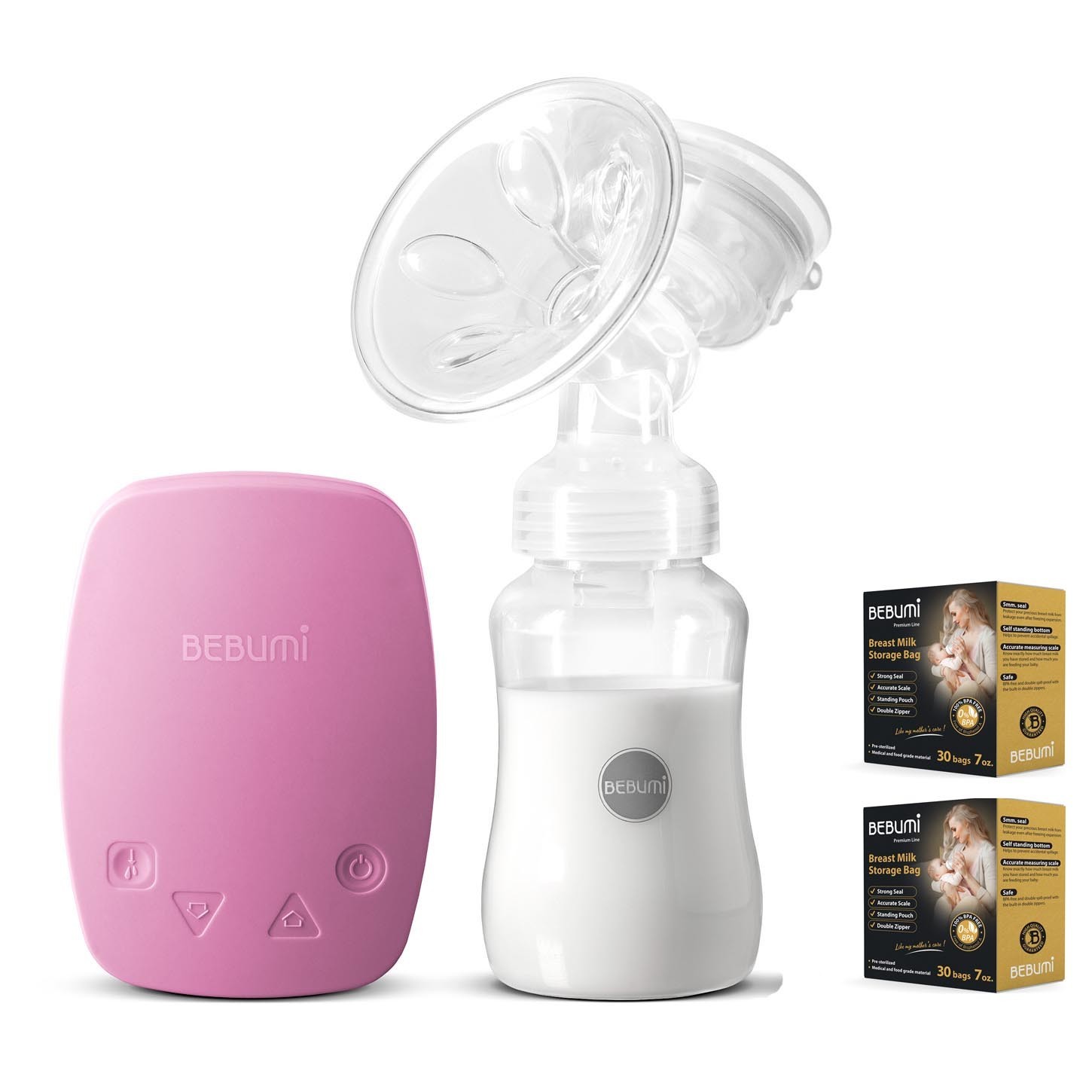 

Электрический молокоотсос Bebumi BS Eco (C pink) с силиконовой соской + пакеты для хранения грудного молока Bebumi Pro 60 штук