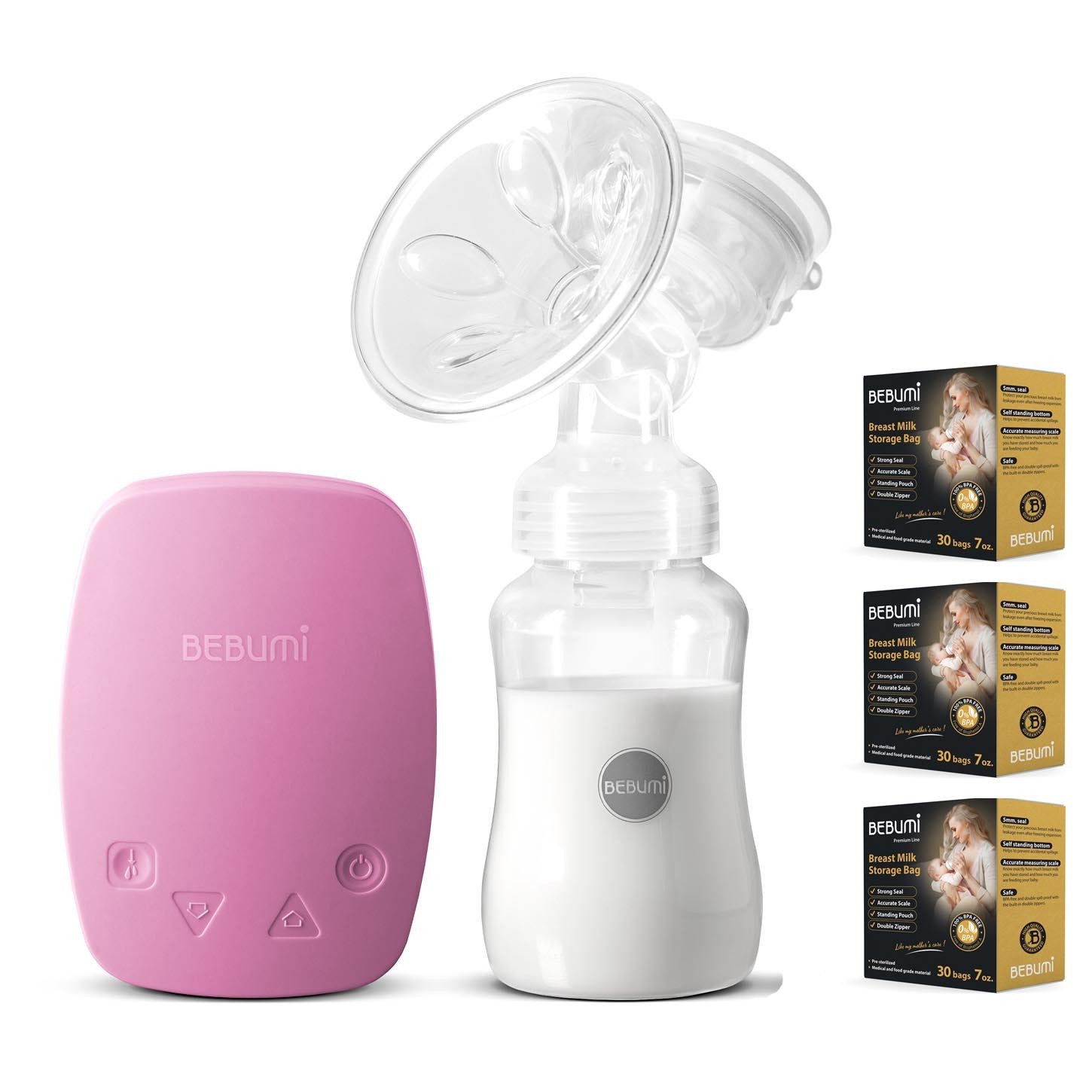 

Электрический молокоотсос Bebumi BS Eco (C pink) с силиконовой соской + пакеты для хранения грудного молока Bebumi Pro 90 штук