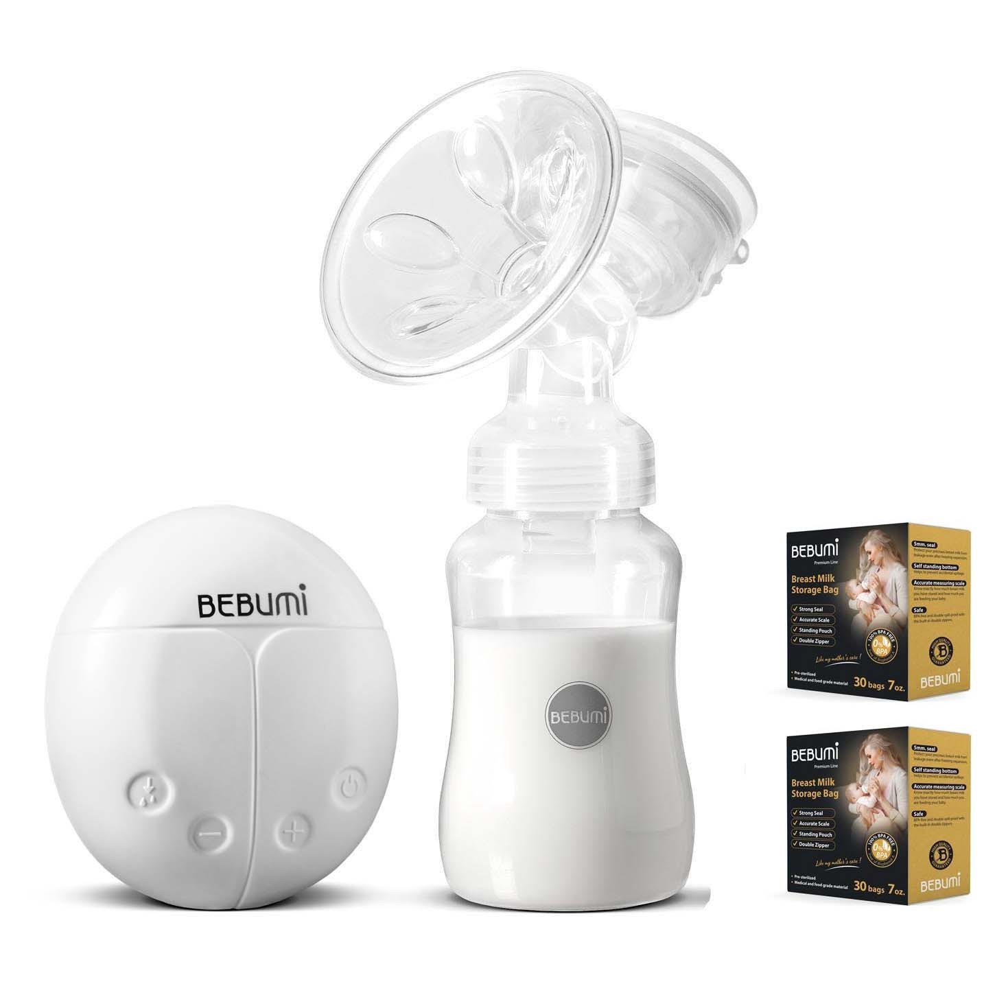 

Электрический молокоотсос Bebumi BS Eco (A white) с силиконовой соской + пакеты для хранения грудного молока Bebumi Pro 60 штук