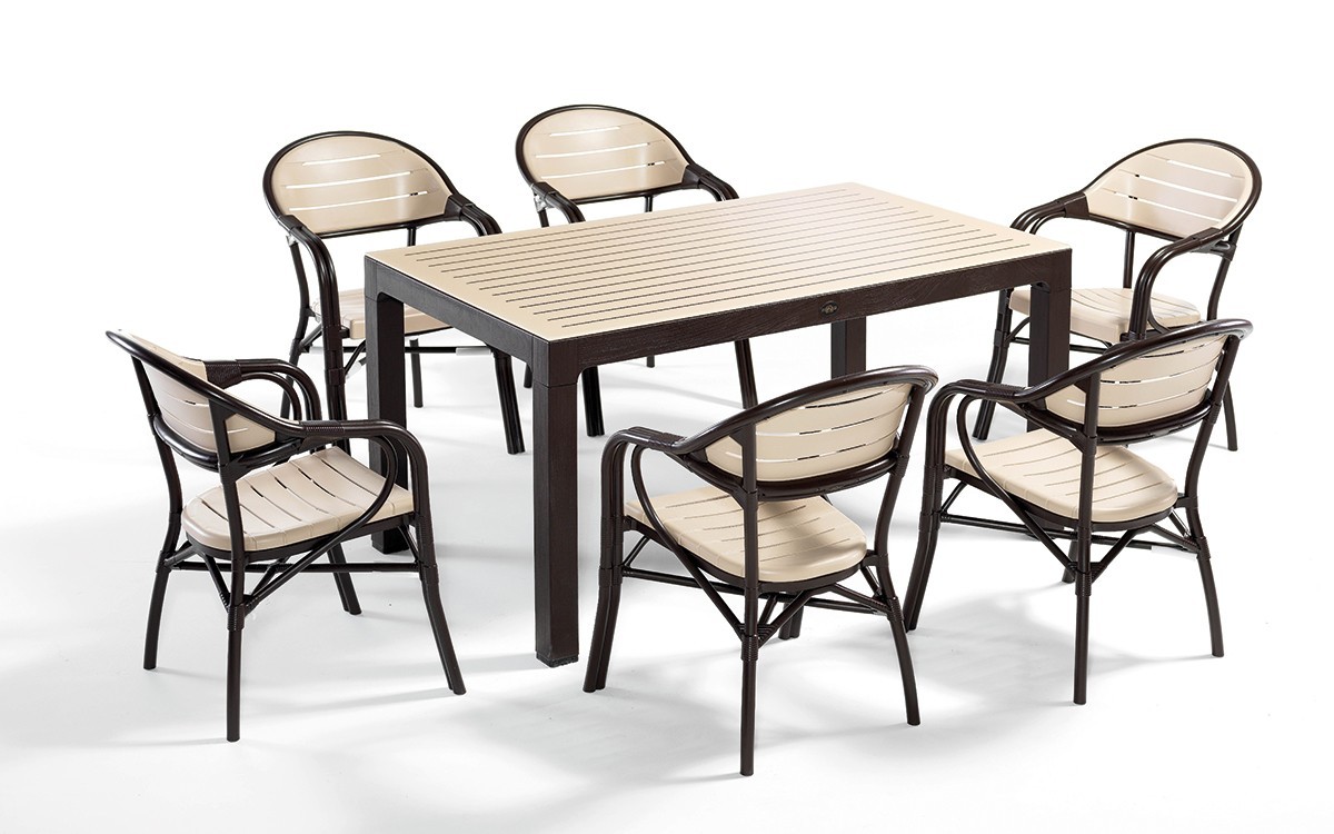 

Комплект садовой мебели "Bamboo For 6" Novussi, (стол 90*150, 6 кресла) коричневый + бежевый