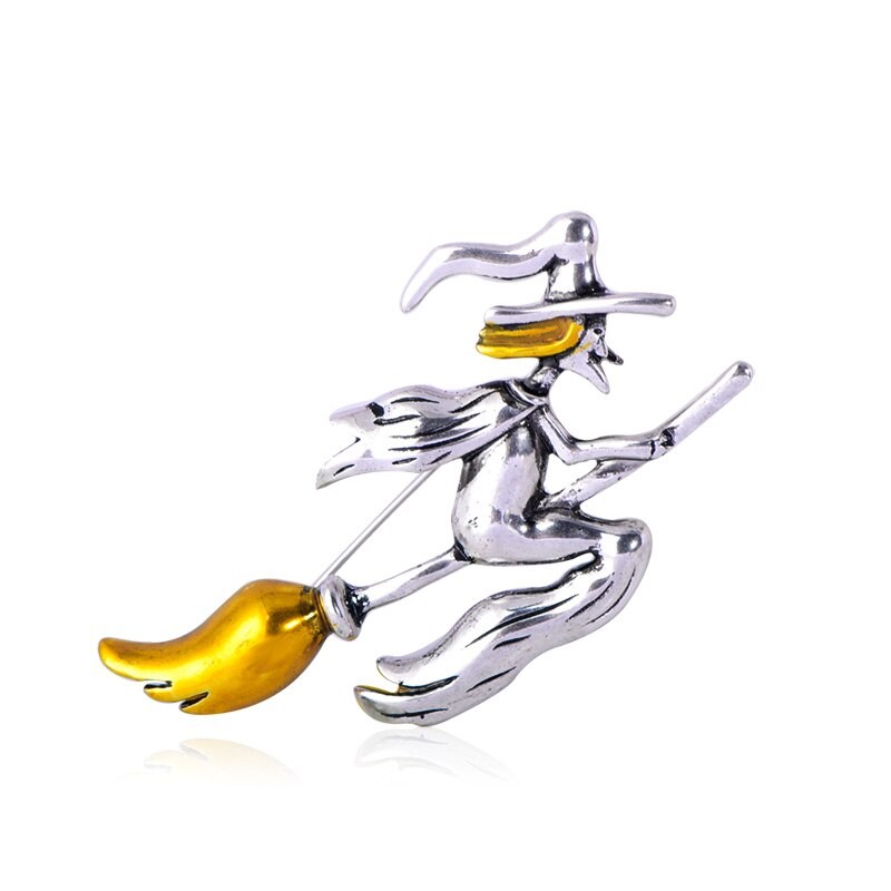 

Брошь женская BROCHE бижутерия Винтаж Хэллоуин Ведьма на метле серебристая BRBF110984