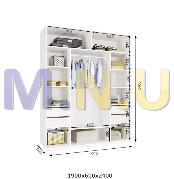 

Шкаф-купе KyivMebli Ro196 1900*600*2400 аляска 3 ДСП