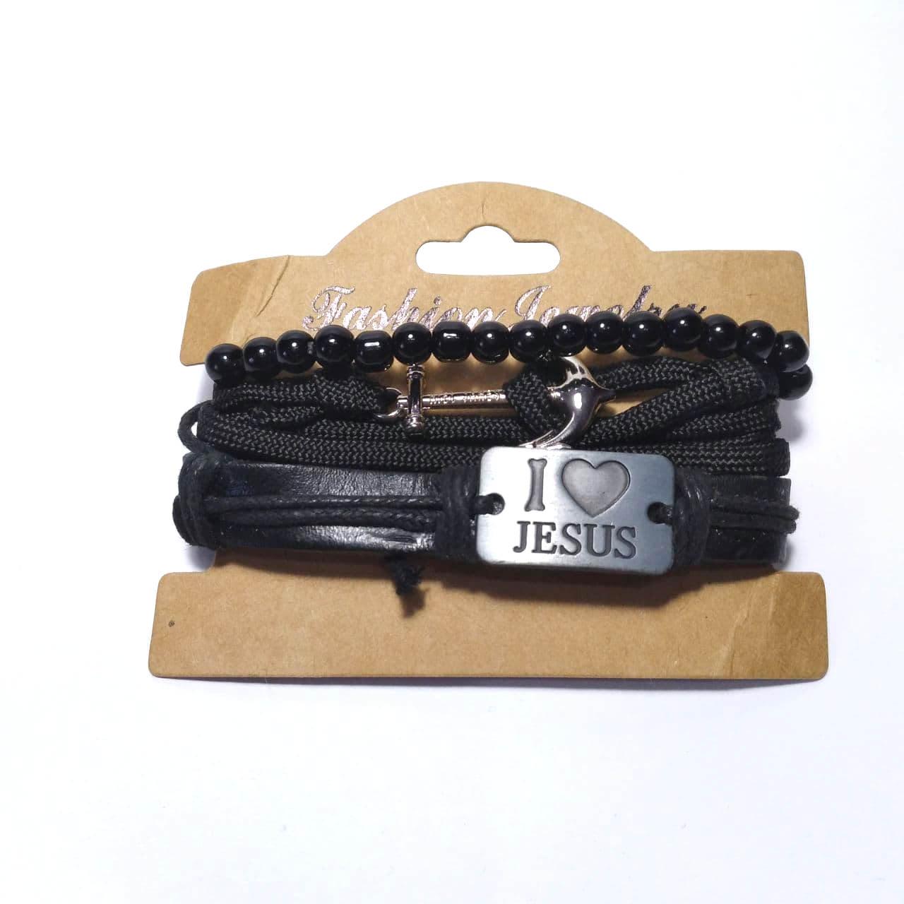 

Браслет фенечка Тройка I Love Jesus на затяжке комплект 004124