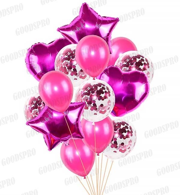 

Гелиевые шары "Confetti raspberry", набор 14 шт (шарики с гелием)