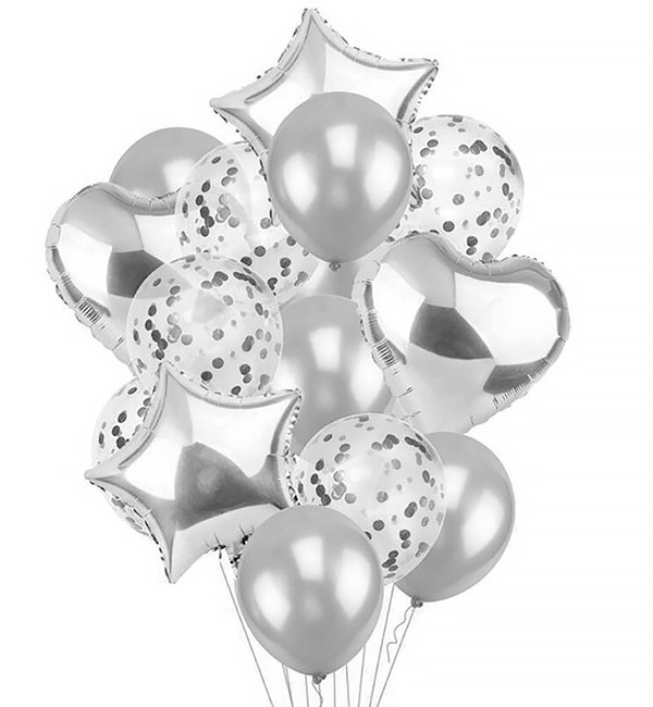 

Гелиевые шары "Confetti silver", набор 14 шт (шарики с гелием)