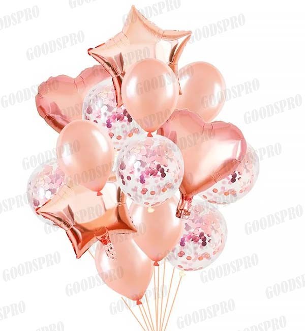 

Гелиевые шары "Confetti pink gold", набор 14 шт (шарики с гелием)