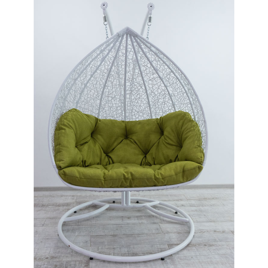 

Кресло кокон подвесное Дабл из искусственного ротанга и металла белый, цвет подушки Люкс 22 Украинские Конструкции