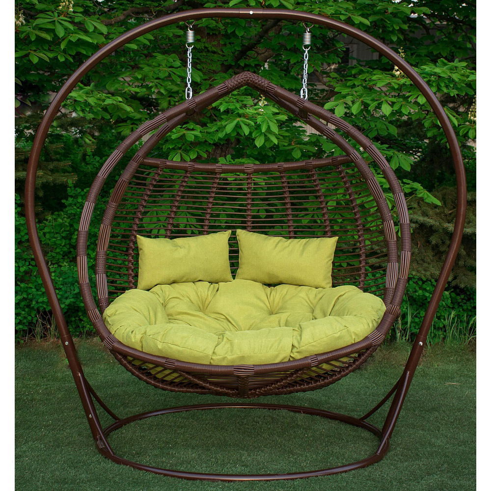 

Кресло кокон подвесное Полосатый Галант из искусственного ротанга шоколад и металла коричневый, цвет подушки Этно 20 Украинские Конструкции