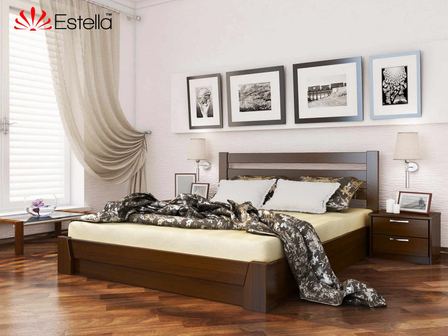 

Кровать двуспальная Селена Estella 180х190 101 - темный орех Масив 2Л25